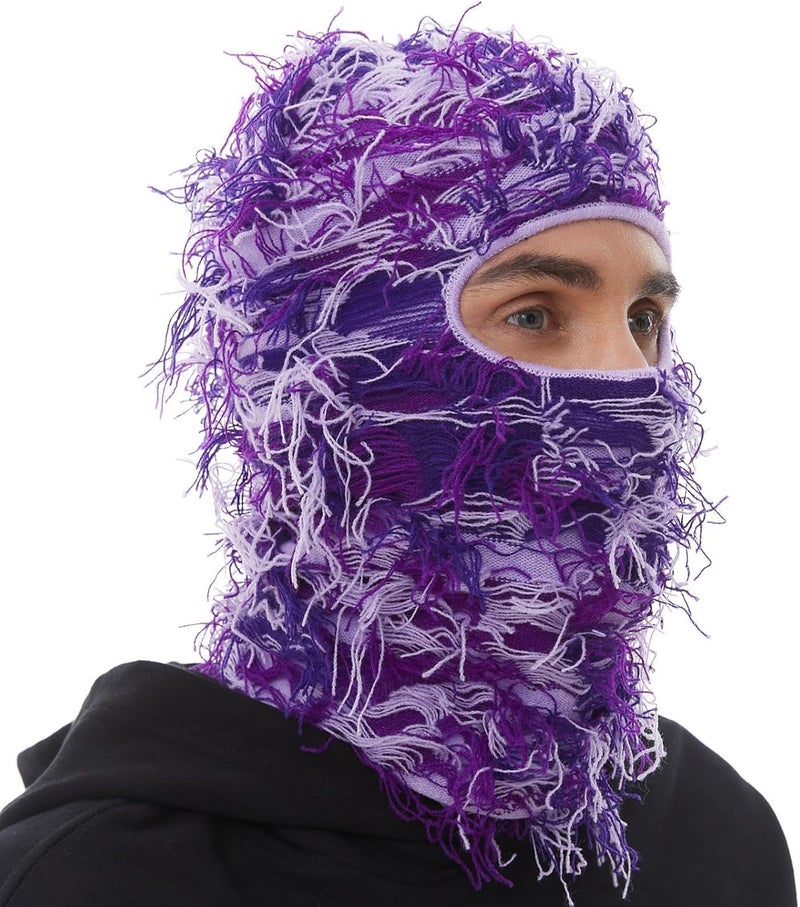 ROXUN Distressed Ski Mask Balaclava, Yeat Shiesty Fluffy Knitted Full Face Mask for Men/Women - Image 1